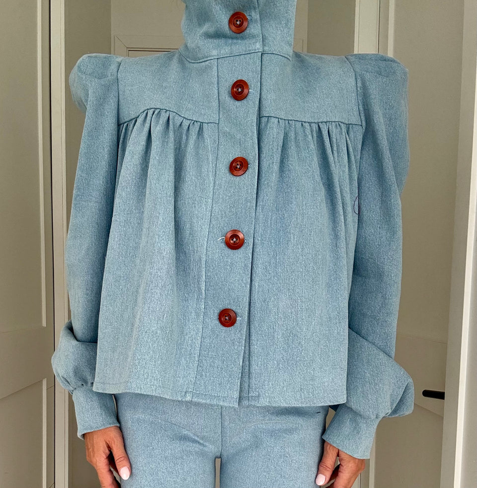 Veston denim bleu pâle
