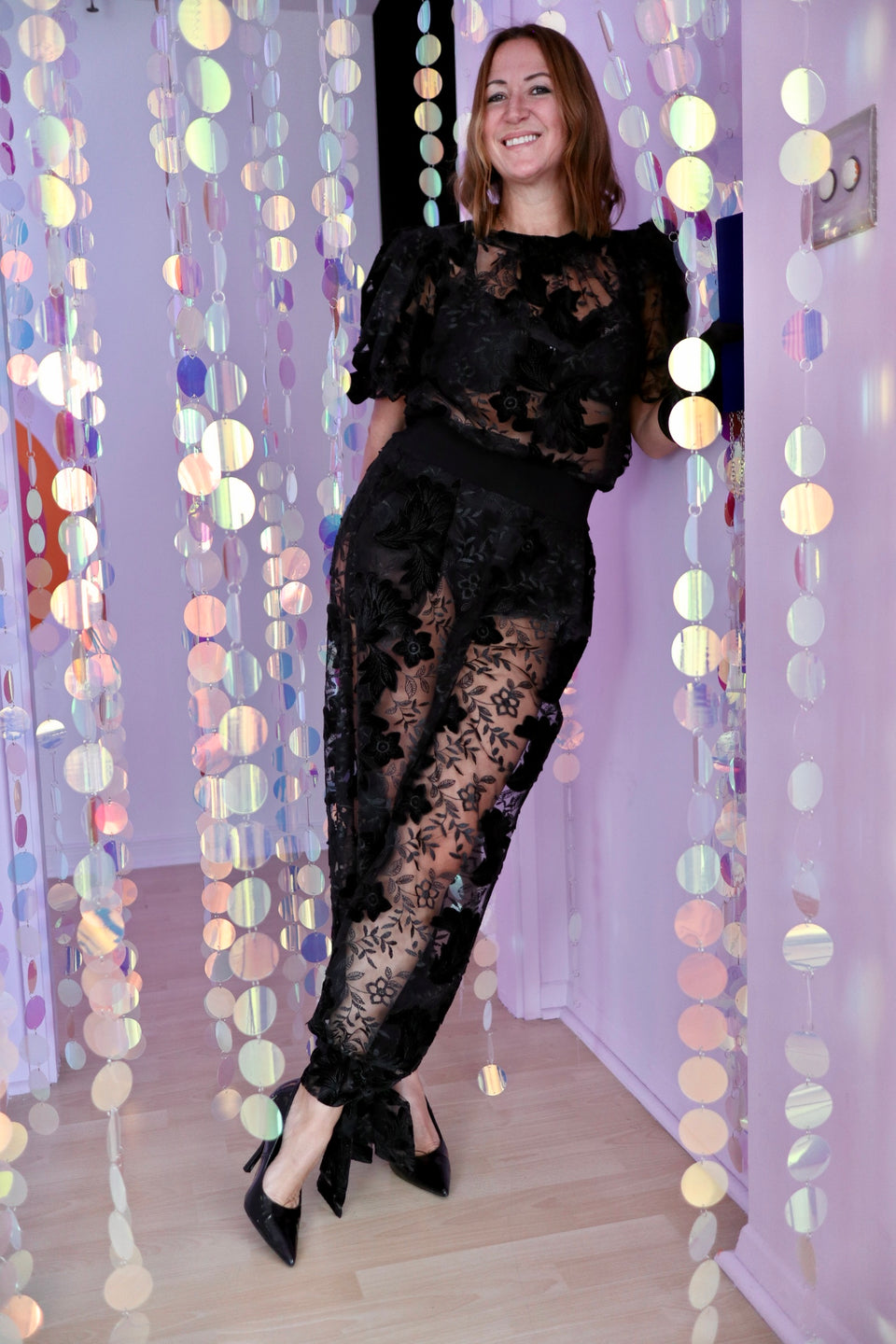 Pantalon dentelle velours