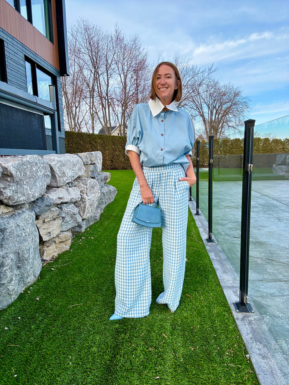 Pantalon Tweed Bleu