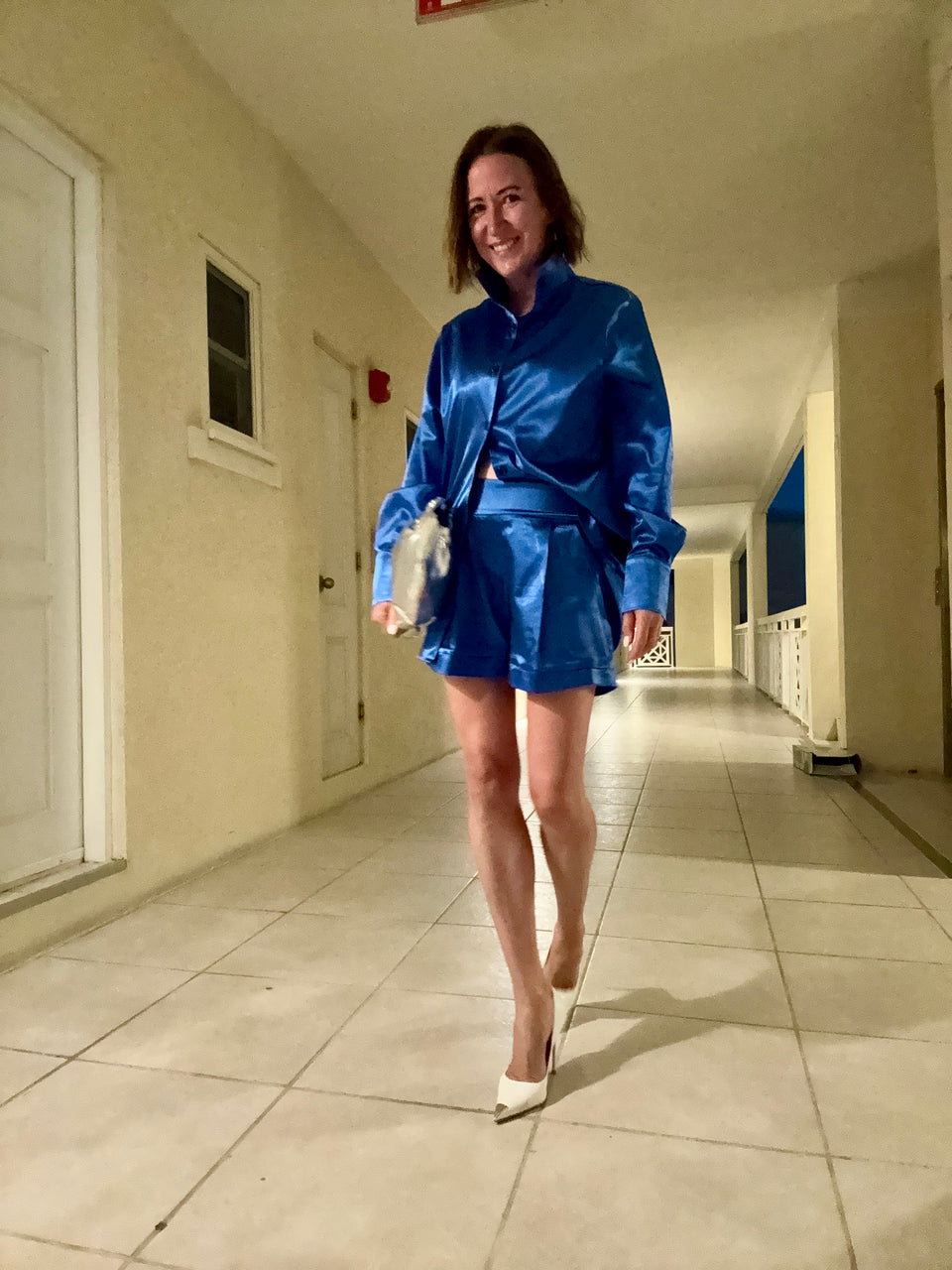 Chemise Satin Bleue