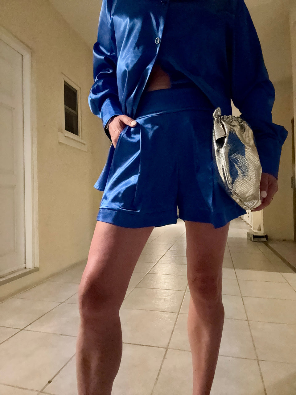 Short bleu Satin