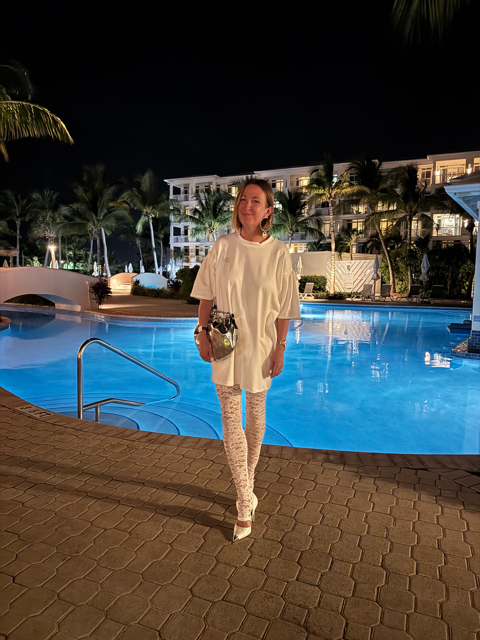 Pantalon collant dentelle blanc