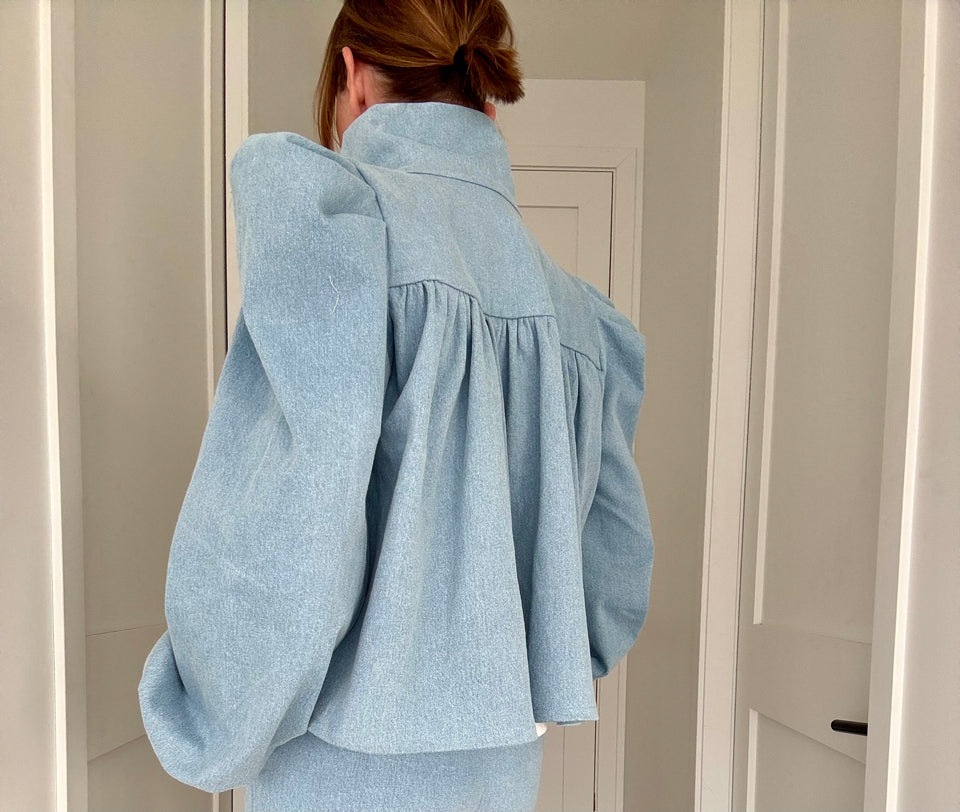 Veston denim bleu pâle