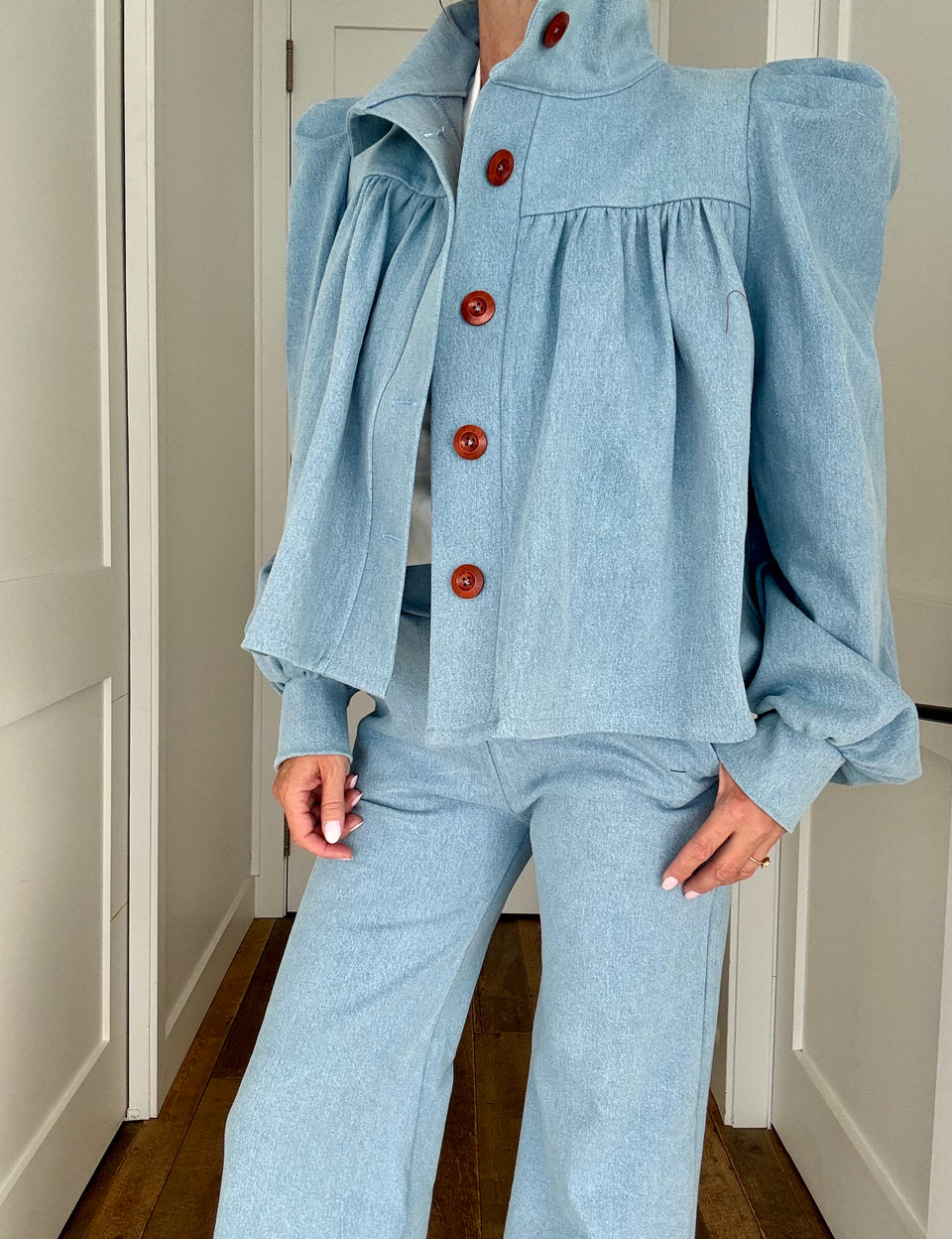 Veston denim bleu pâle