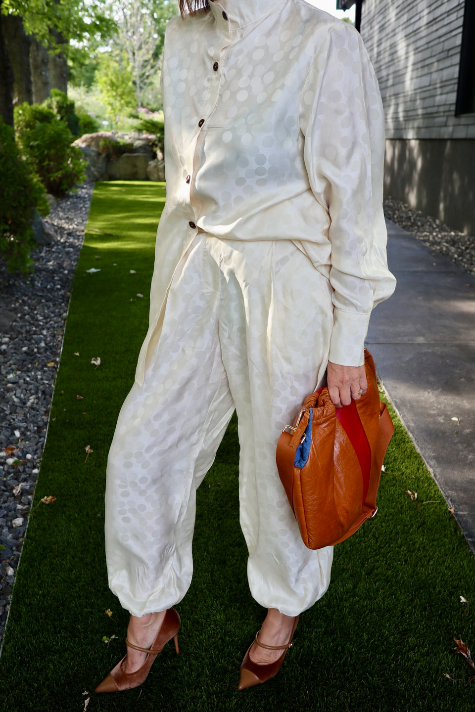 Pantalon Ryder crème effet satin