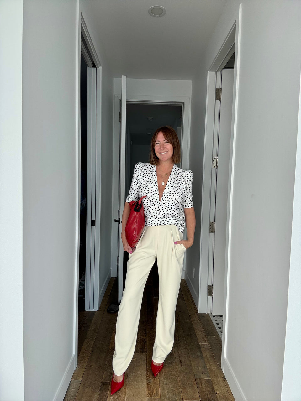 Top décolleté à pois