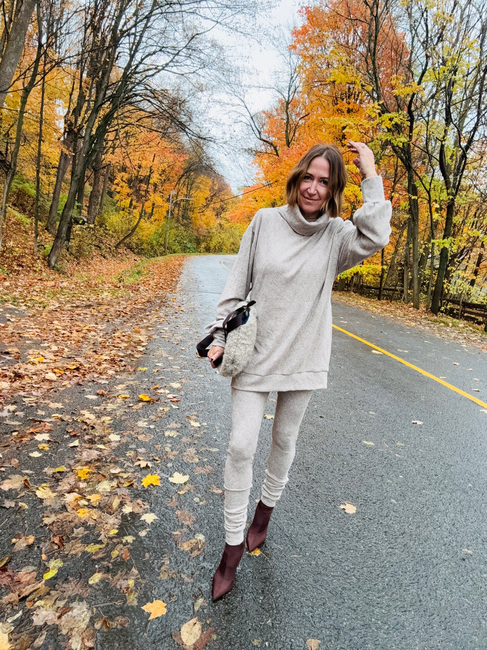 Col roulé tricot beige