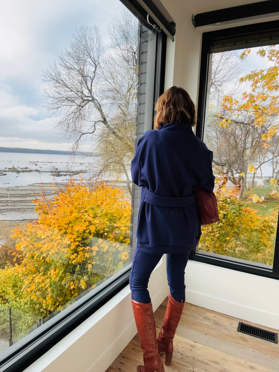 Col roulé tricot marine