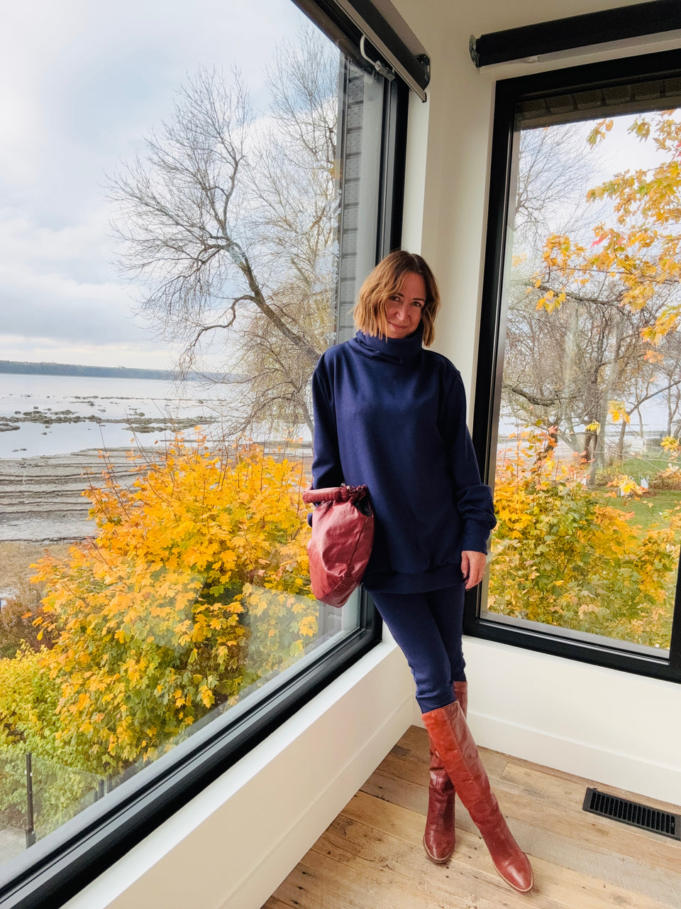 Col roulé tricot marine