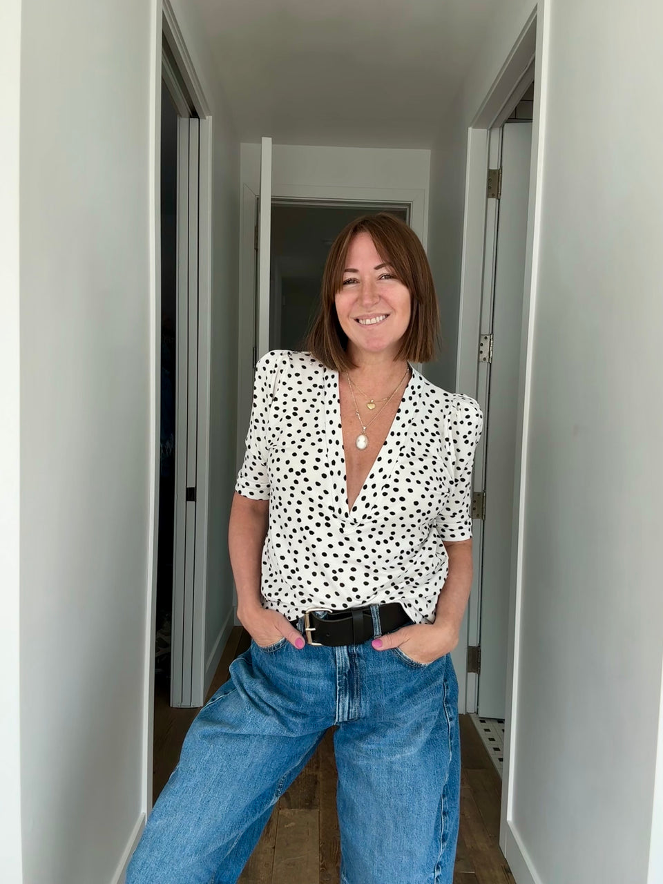 Top décolleté à pois