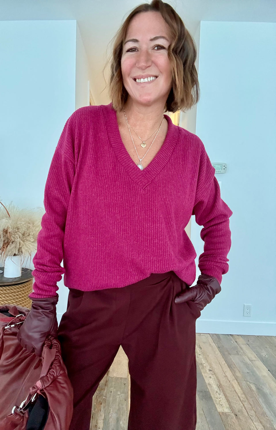 Chandail Fushia col V