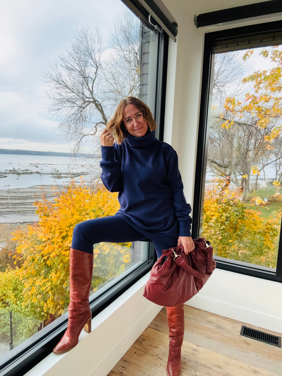 Col roulé tricot marine