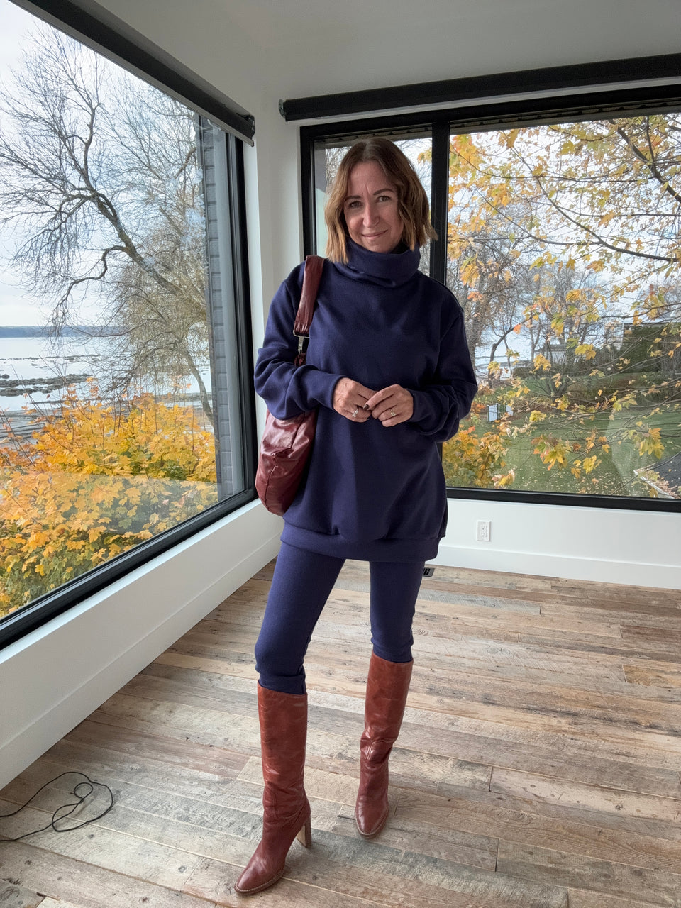 Col roulé tricot marine