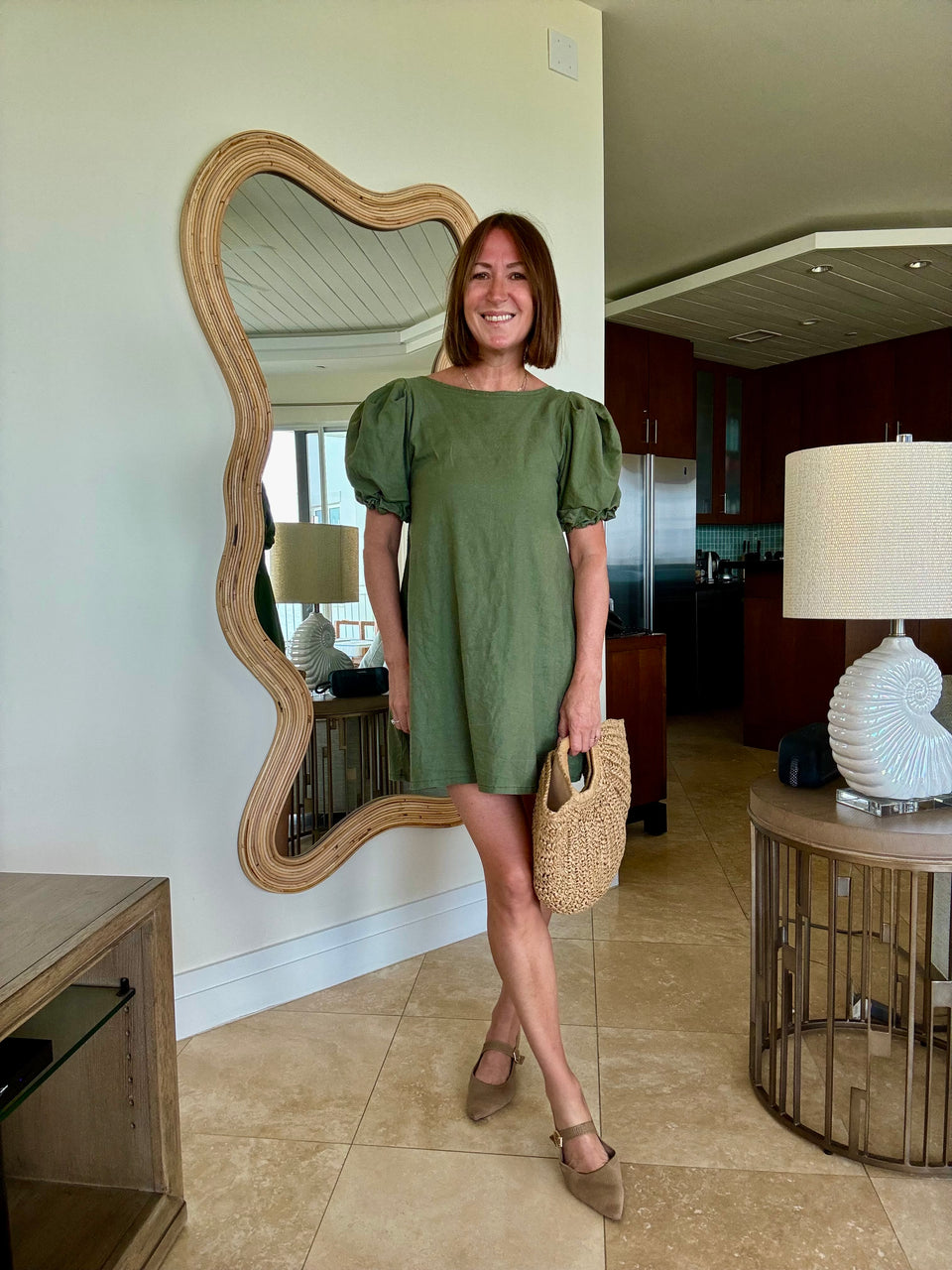 Robe kaki manches bouffantes