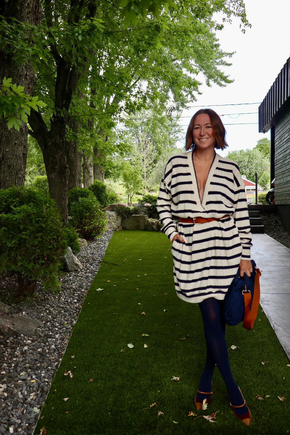 Robe décolletée rayée
