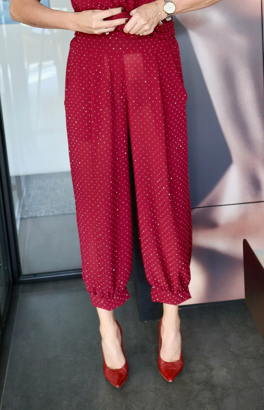 Pantalon Bourgogne avec pastilles brillantes