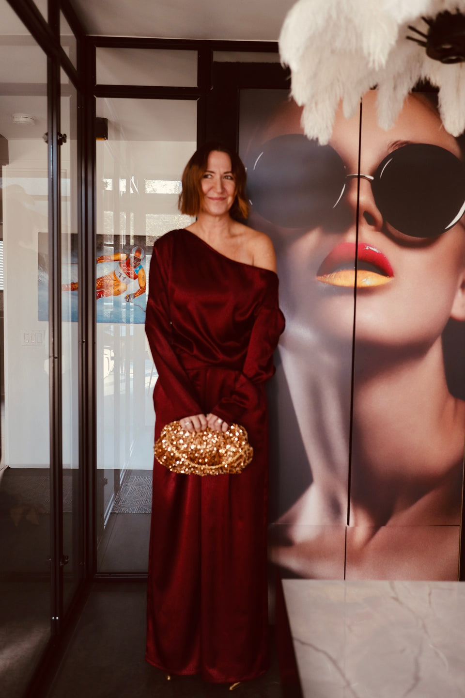 Pantalon satin Bourgogne