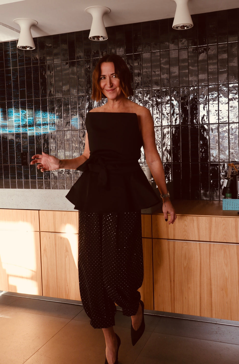 Pantalon noir pastilles brillantes