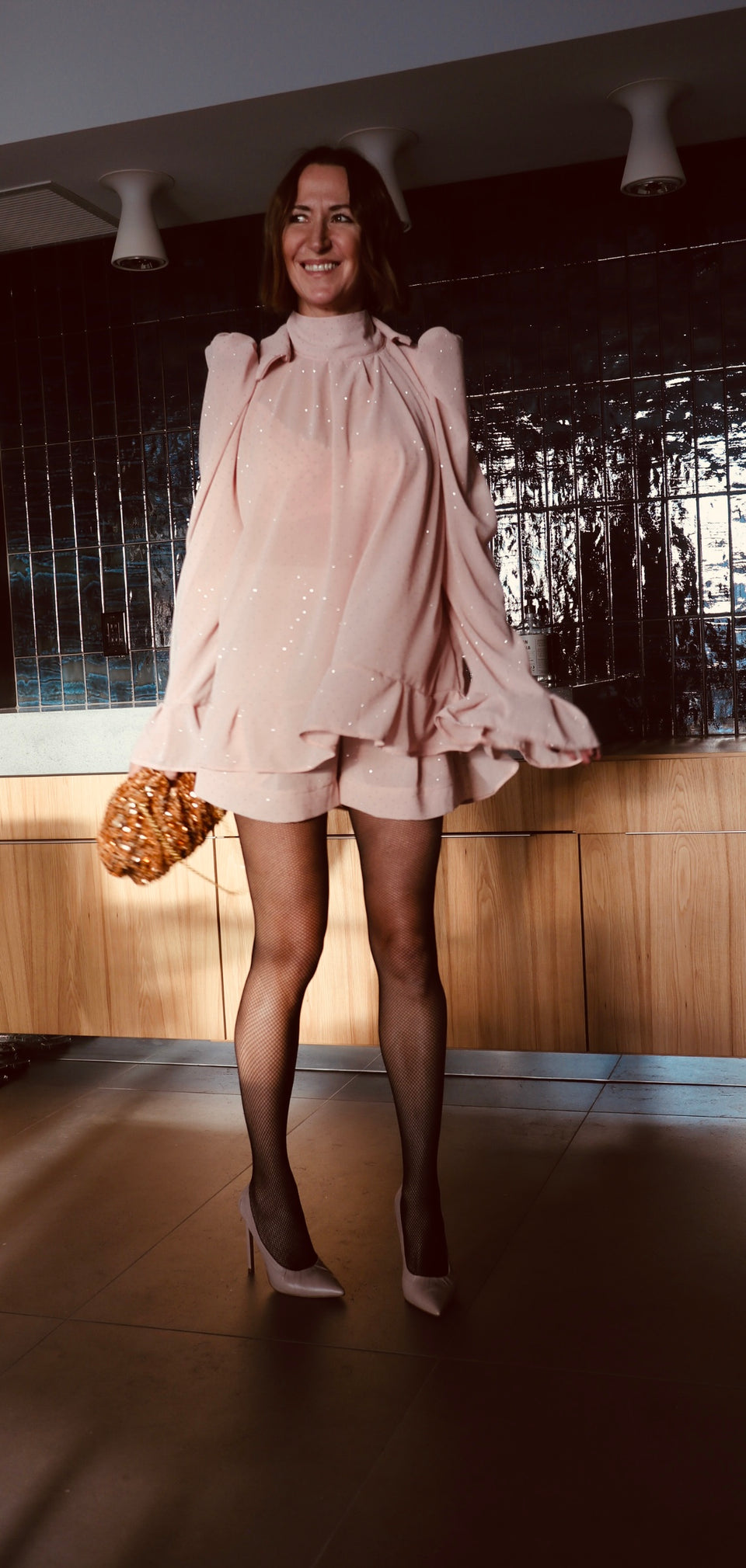 Shorts blush avec pastilles brillantes