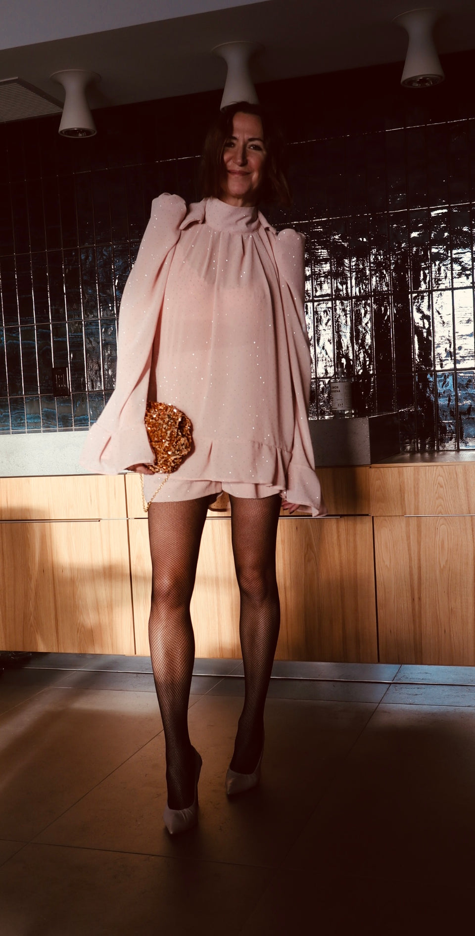 Shorts blush avec pastilles brillantes