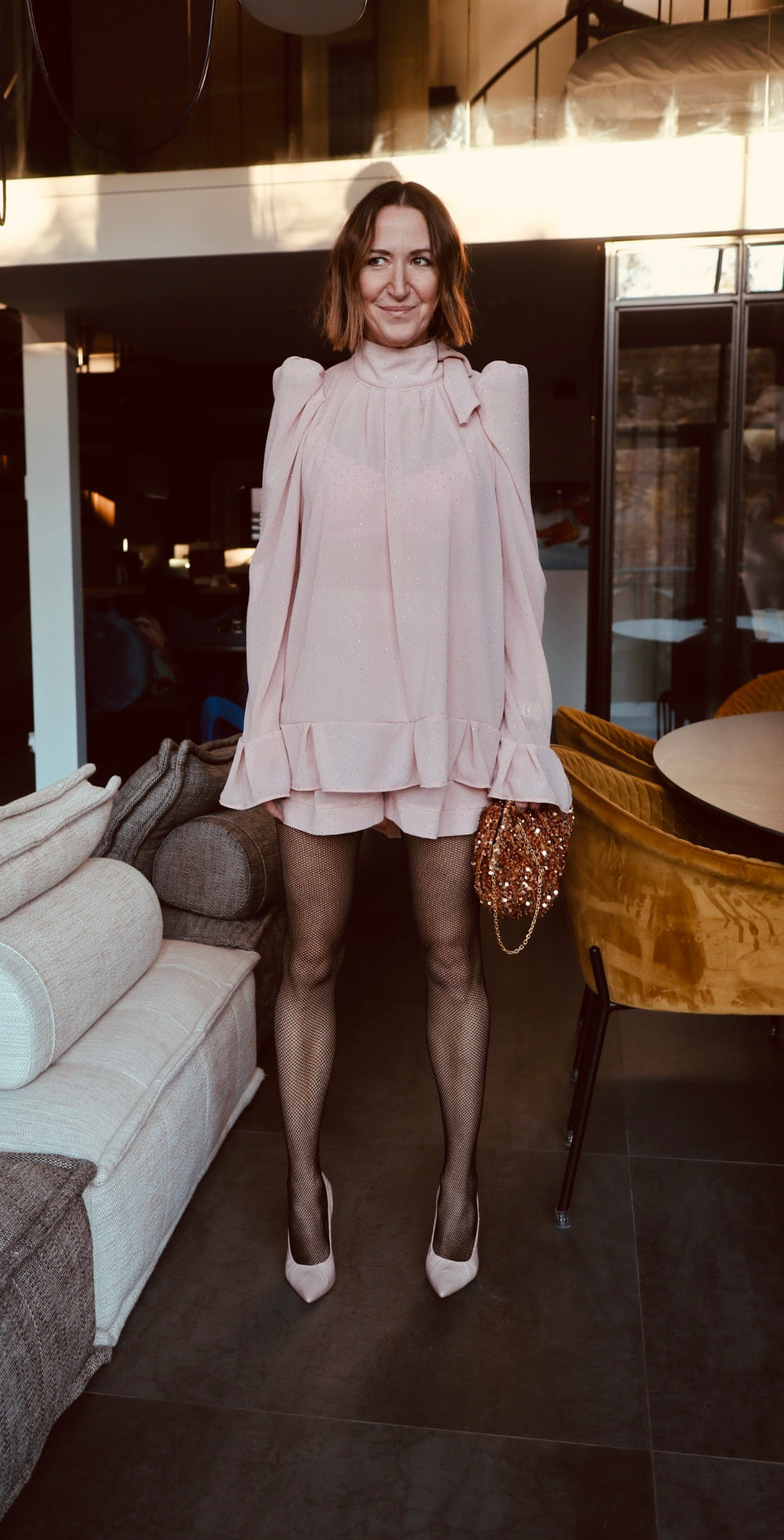 Chemise blush avec pastilles brillantes