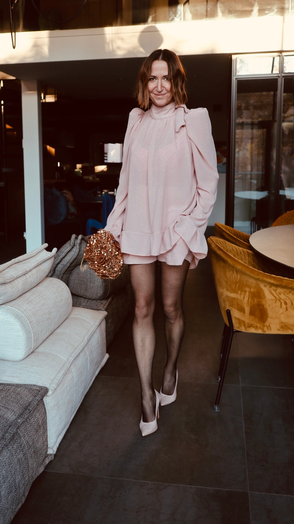 Shorts blush avec pastilles brillantes