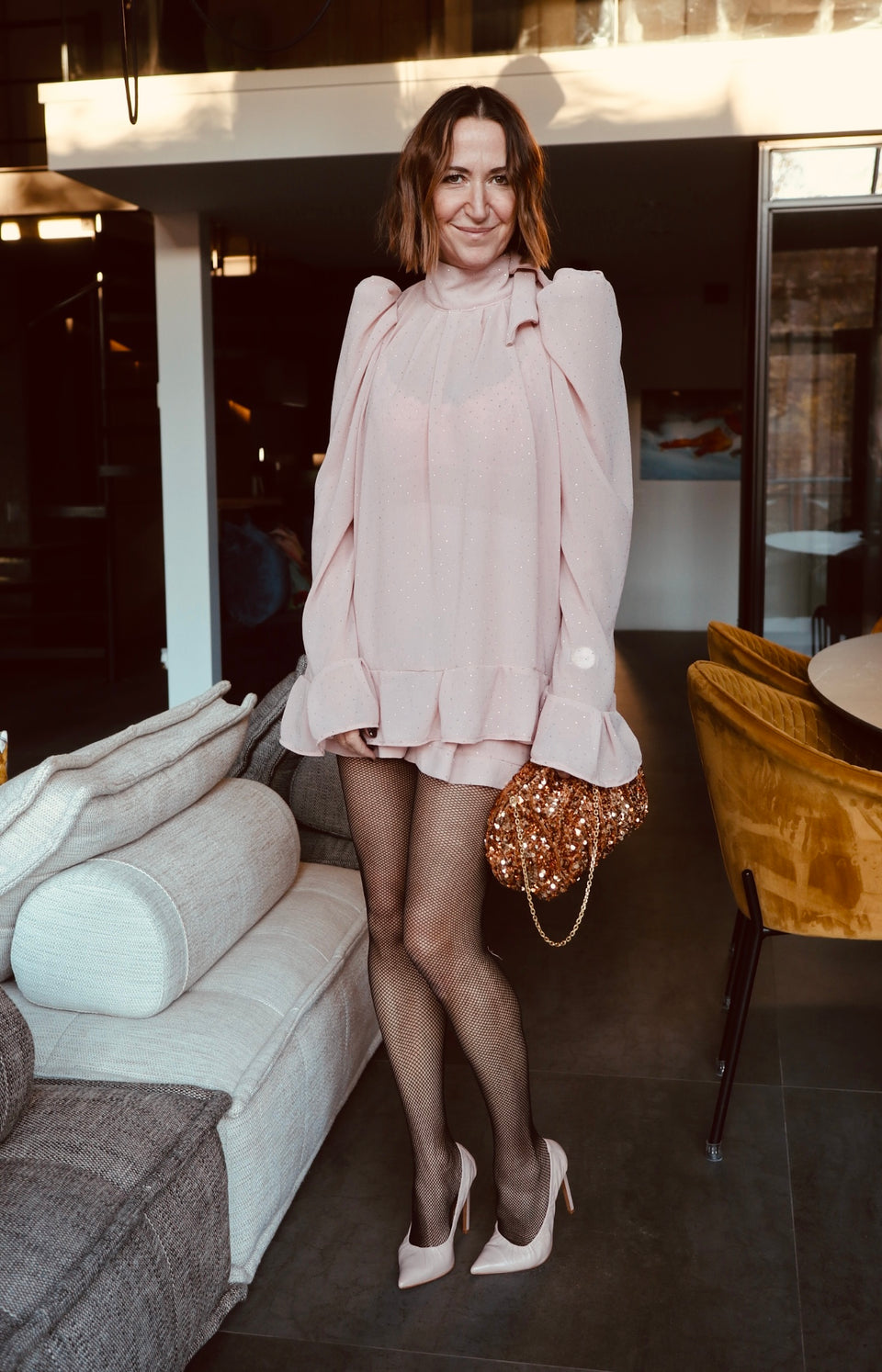 Shorts blush avec pastilles brillantes