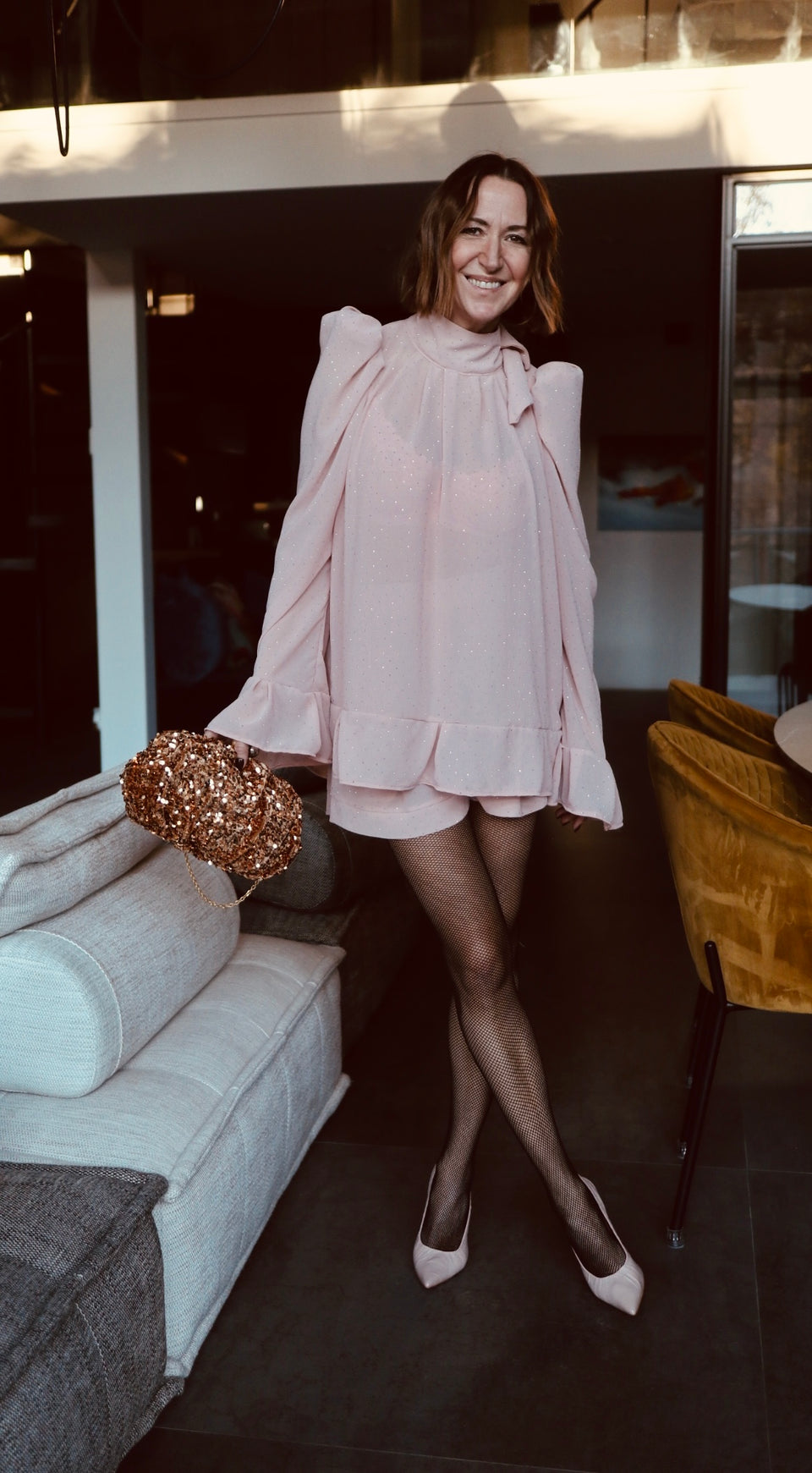 Shorts blush avec pastilles brillantes